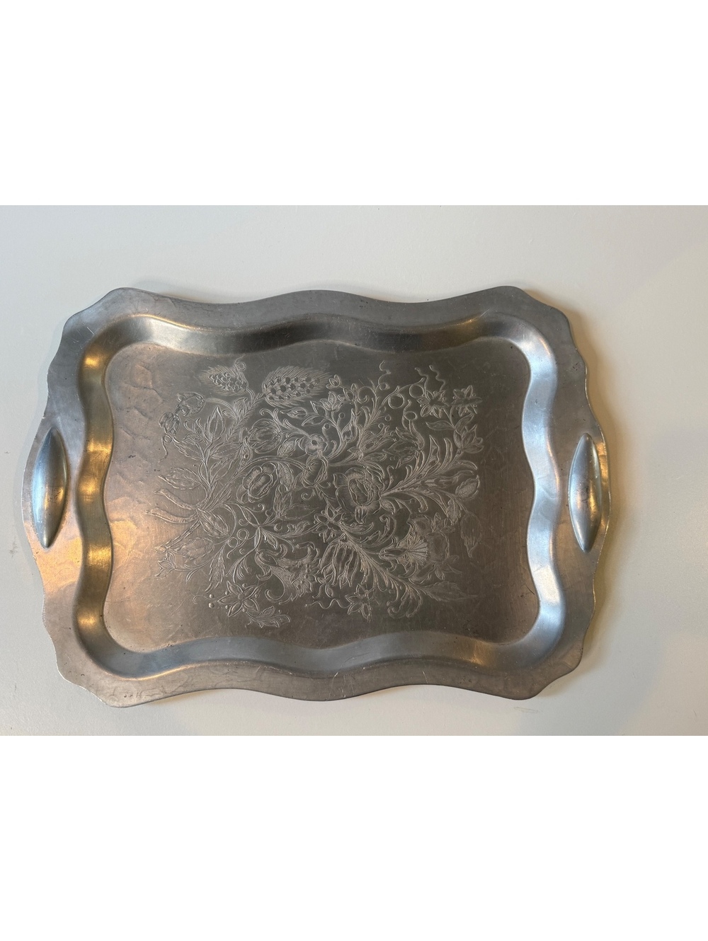 Vintage Wilson Special Brooklyn NY Aluminum Serving Tray Engraved Floral